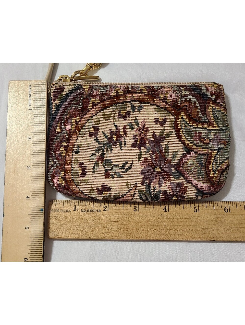 Vtg Bueno Tapestry Wristlet Womens Size Small Beige Coin Purse Floral Bag Pouch - Picture 3 of 7